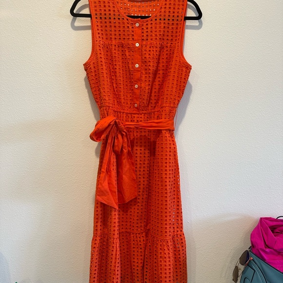 J. Crew Orange Eyelet Midi Dress - Picture 6 of 6